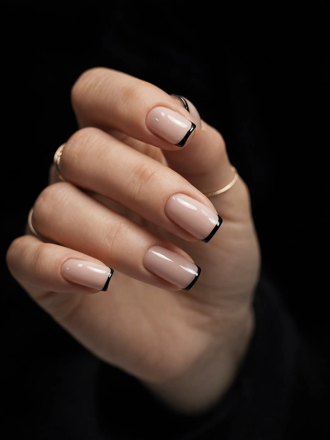 fall french nails 2026 Modern Black Micro French