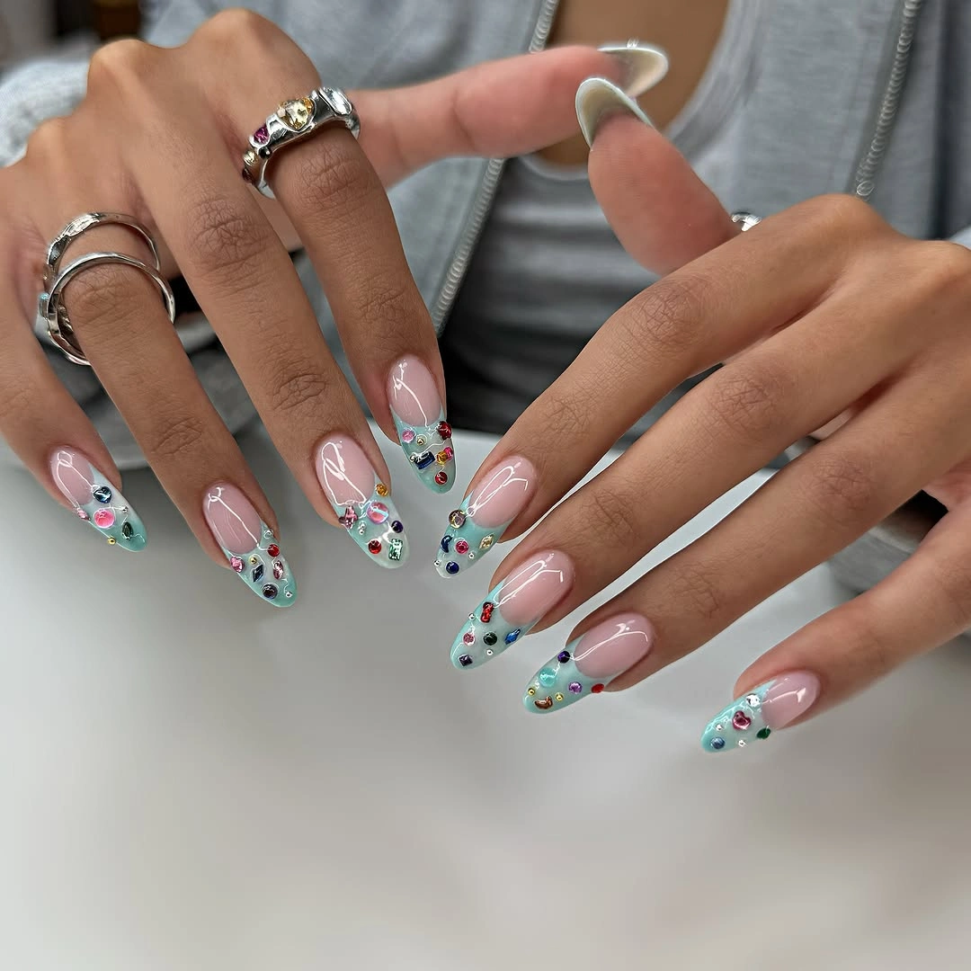 fall french nails 2026 Crystal French Tips With Playful Color