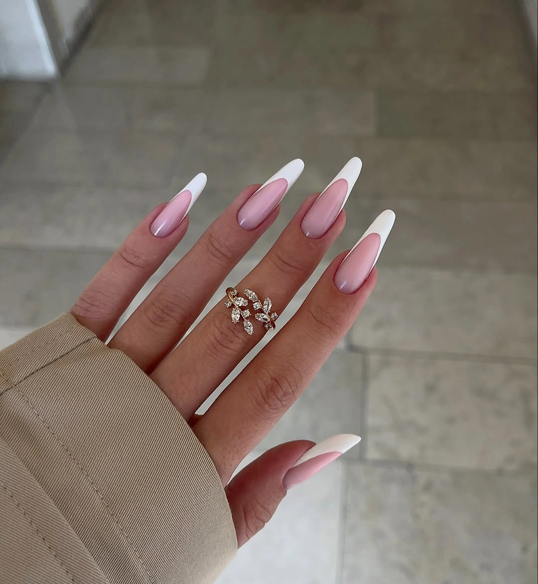 fall french nails 2026 Elegant Almond French With Bright White Tips