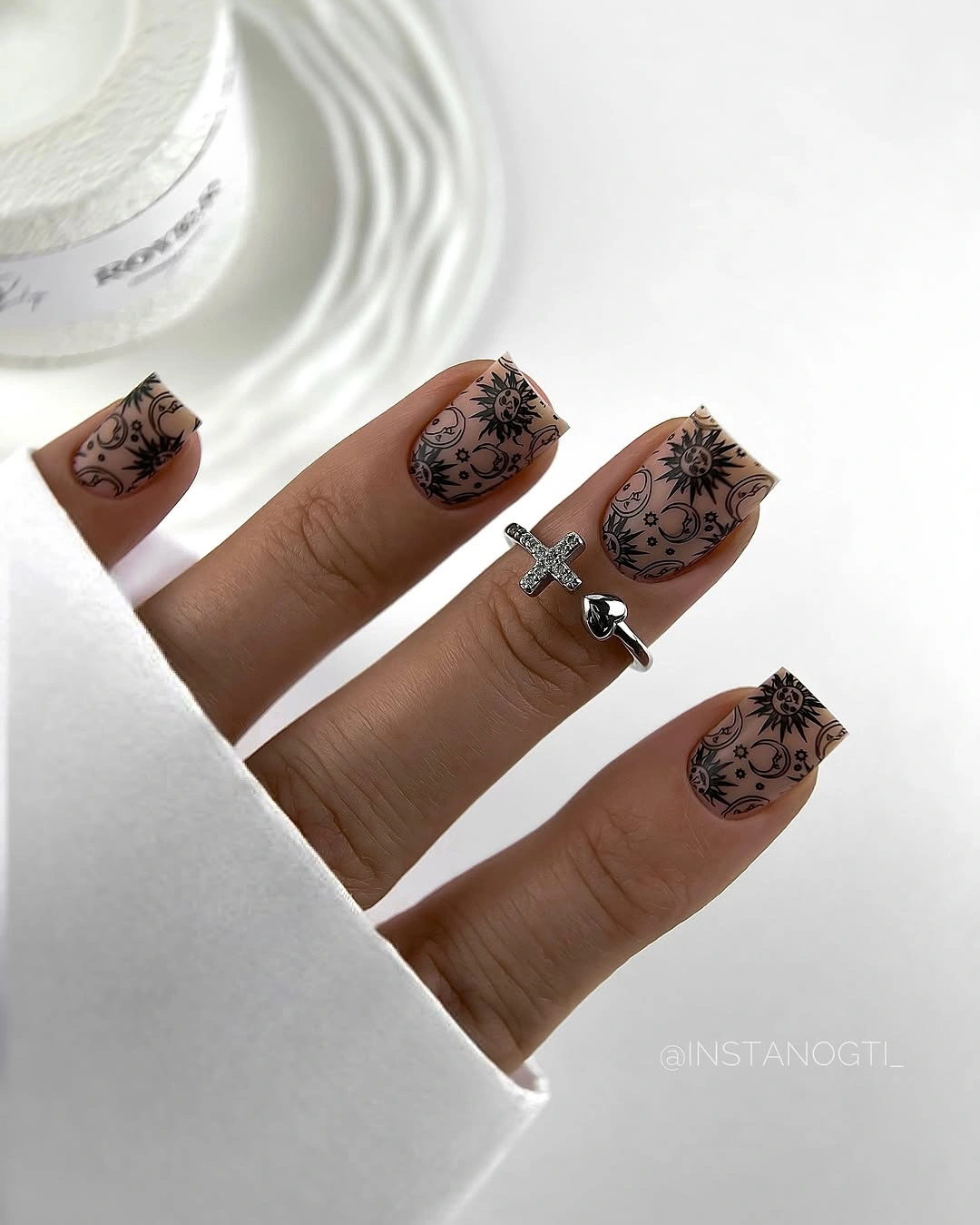 fall gel nails ideas 2026 Celestial Brown Tattoo Nails