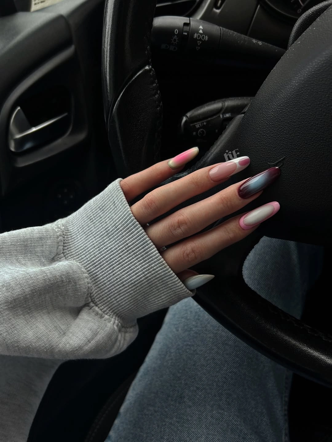 fall long nails 2026 Moody Burgundy And Pink Nails