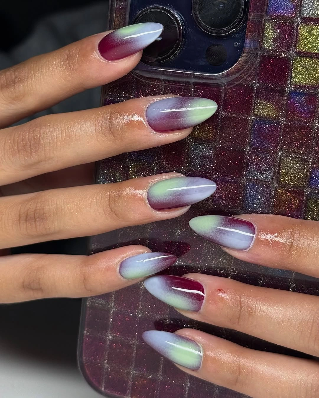 fall long nails 2026 Soft Ombre Plum Sage Lavender Nails
