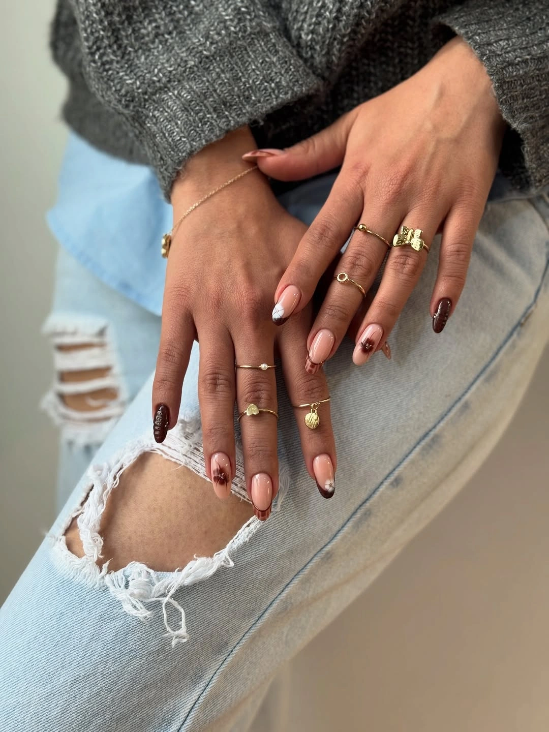 fall manicure ideas 2026 Modern Espresso French Mix