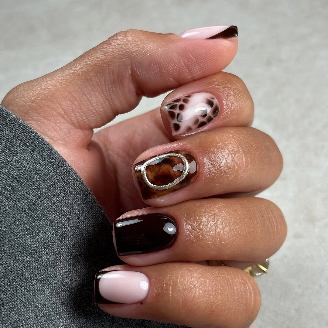 fall manicure ideas 2026 Chocolate Tortoiseshell Luxury