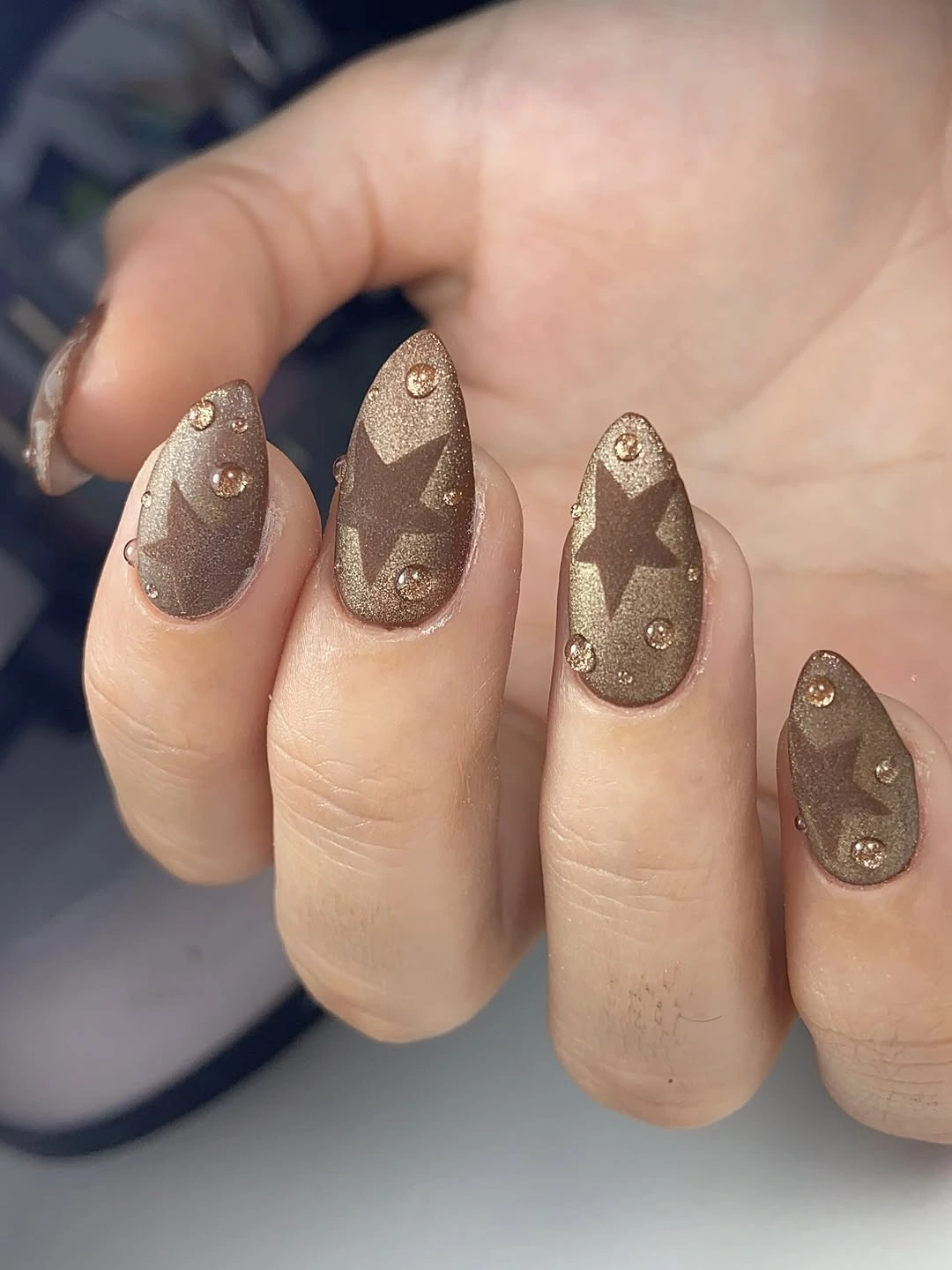 fall manicure ideas 2026 Bronze Star Velvet Nails