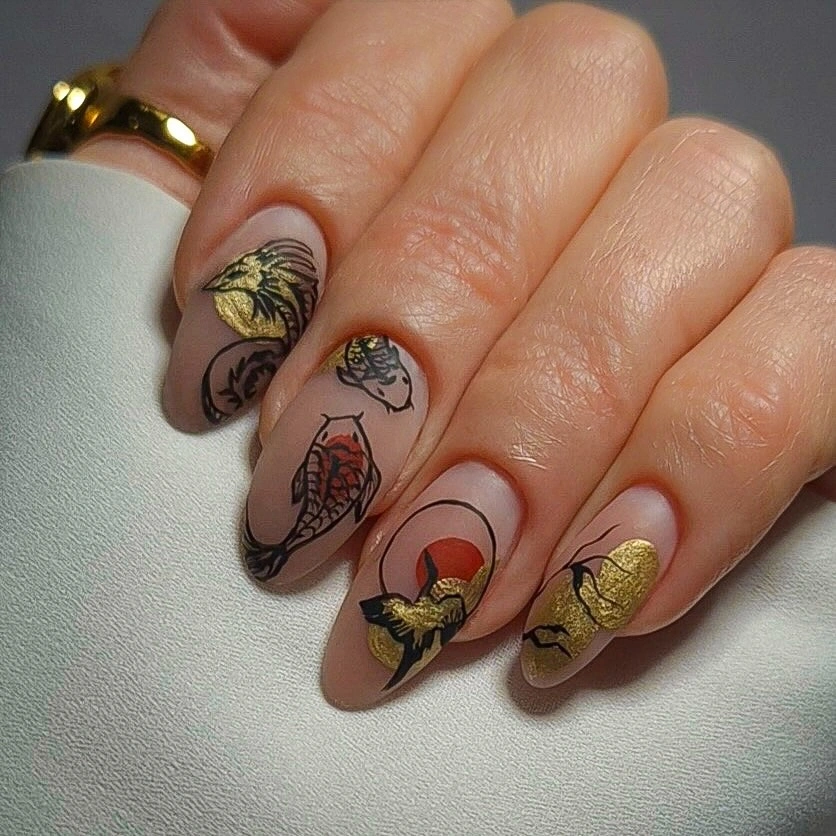 fall matte nails 2026 Japanese Inspired Matte Nail Art