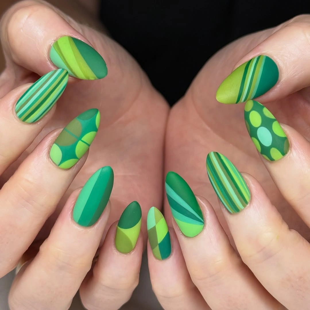 fall matte nails 2026 Green Matte Mix And Match Nails