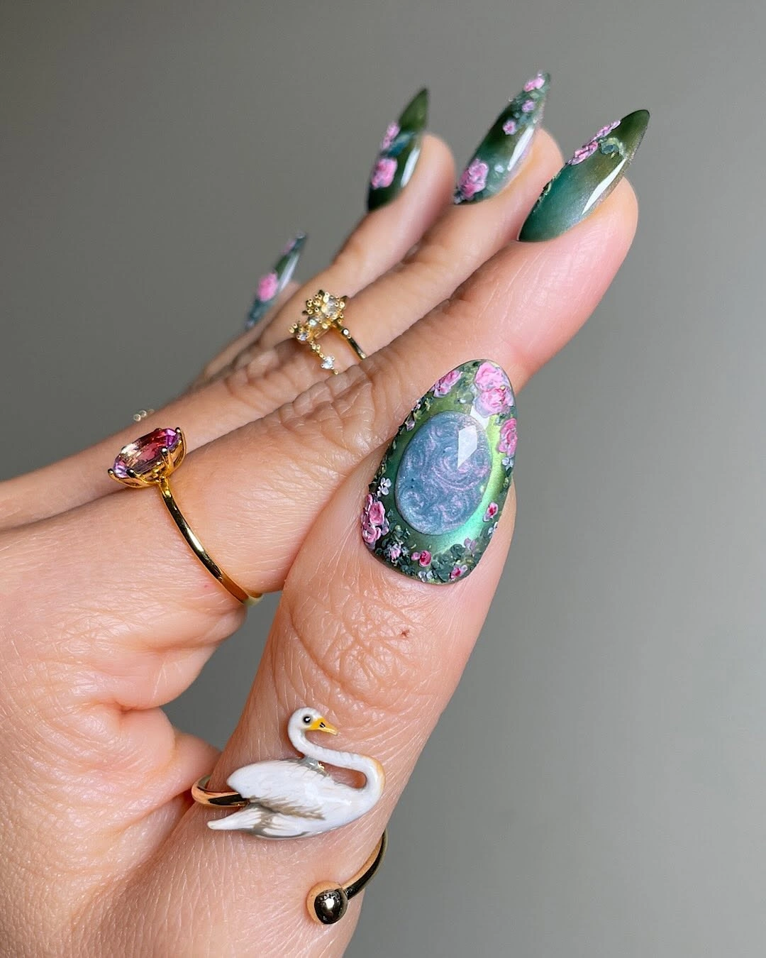 fall mid length nails 2026 Moody Botanical Almond Nails