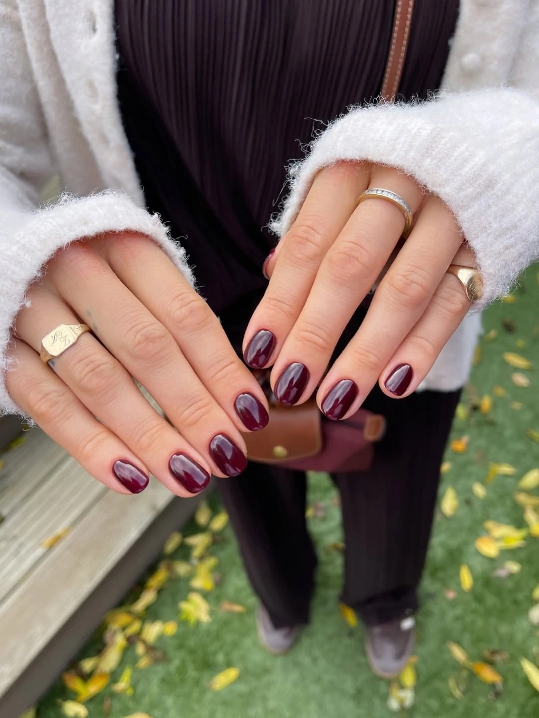 fall mid length nails 2026 Deep Burgundy Autumn Gloss