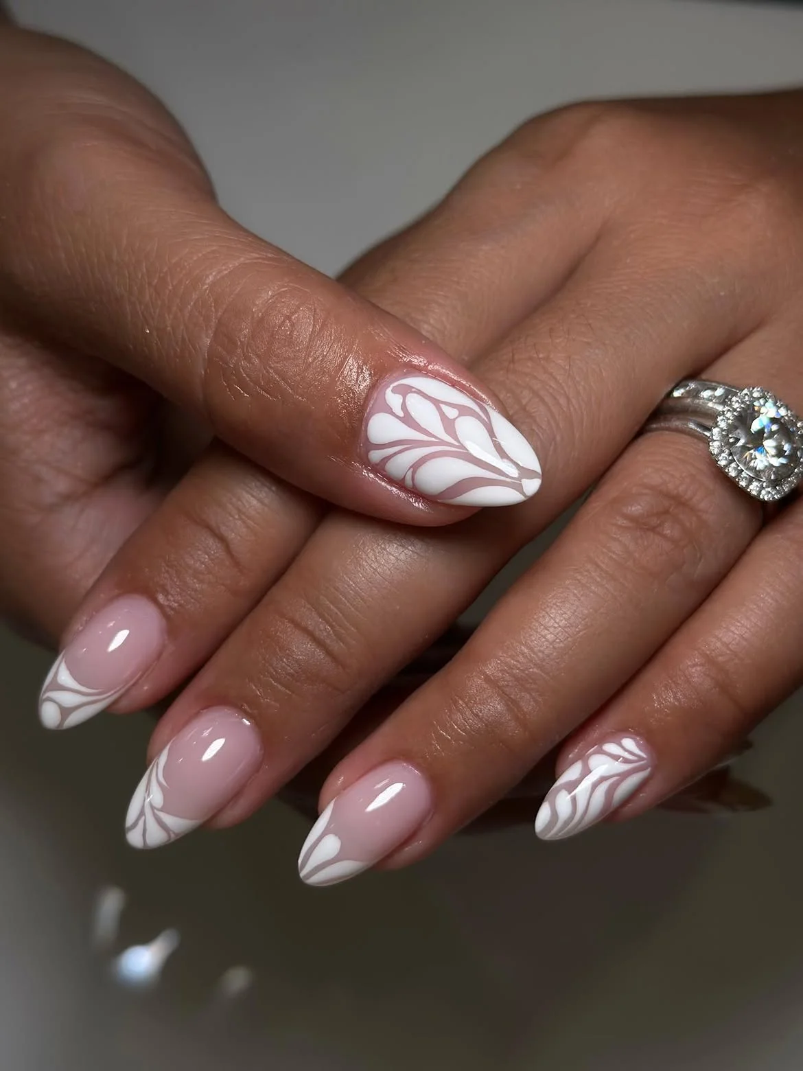fall mid length nails 2026 Soft White Leaf French Details