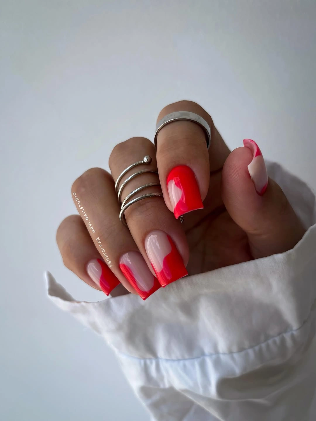 fall mid length nails 2026 Bold Glossy Red Color Blocking