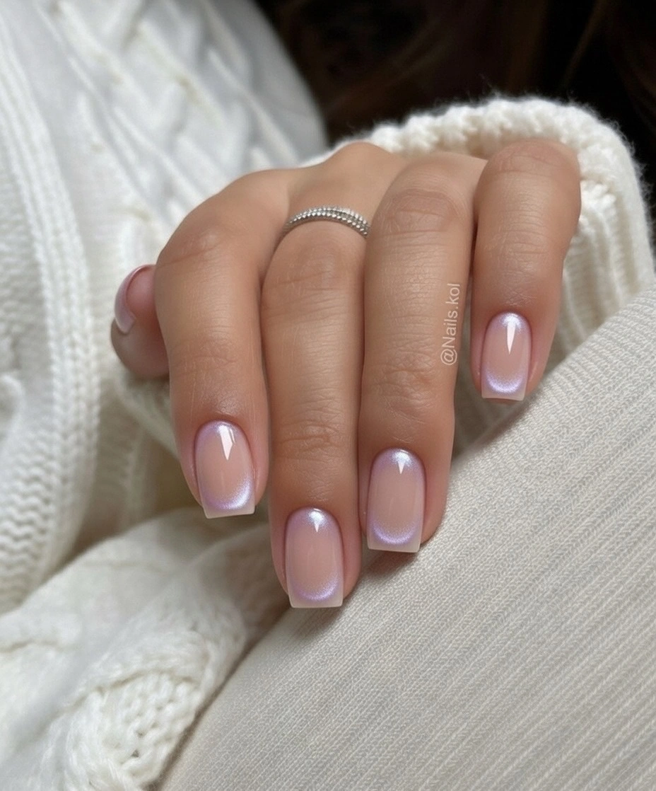 fall mid length nails 2026 Pearly Glazed Nude Square Nails