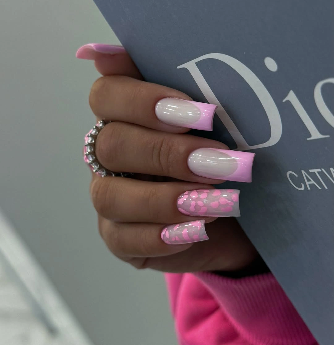 fall mid length nails 2026 Pink Square French With Playful Art