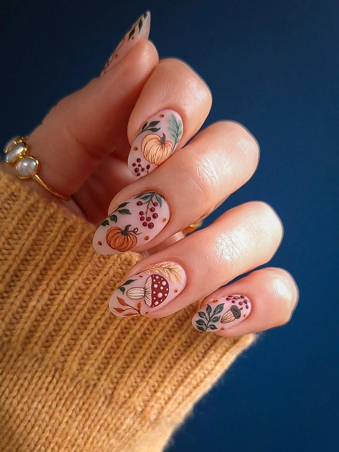 fall nail art ideas 2026 Storybook Pumpkin and Mushroom Nails