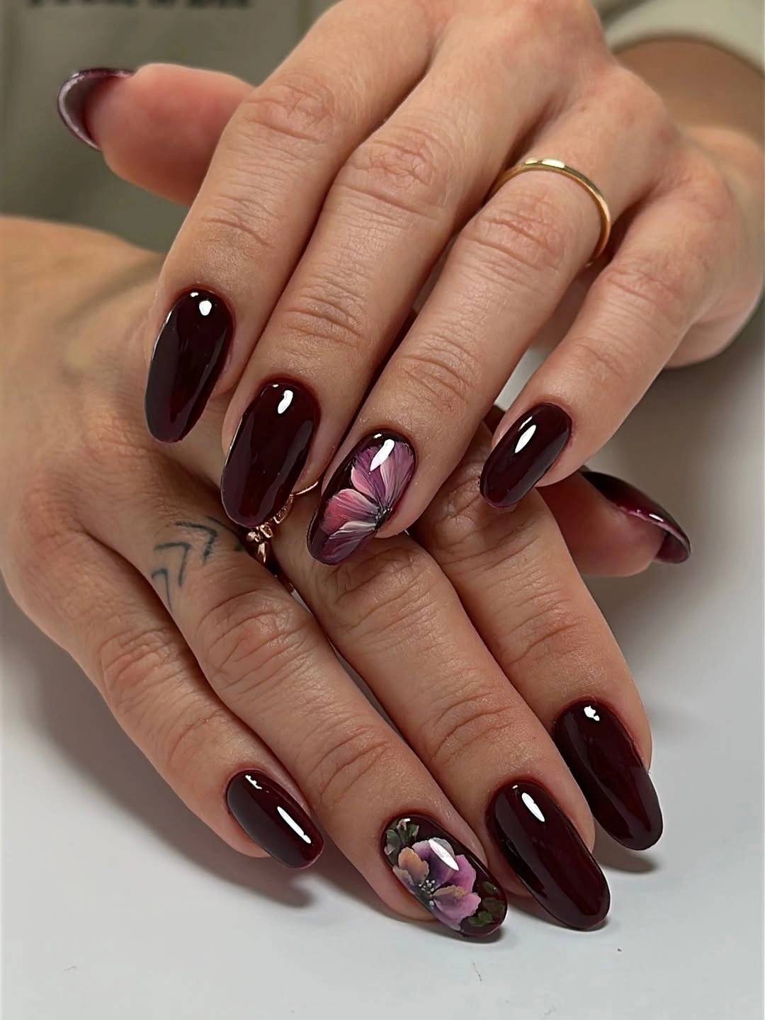 fall nail art ideas 2026 Deep Burgundy Florals