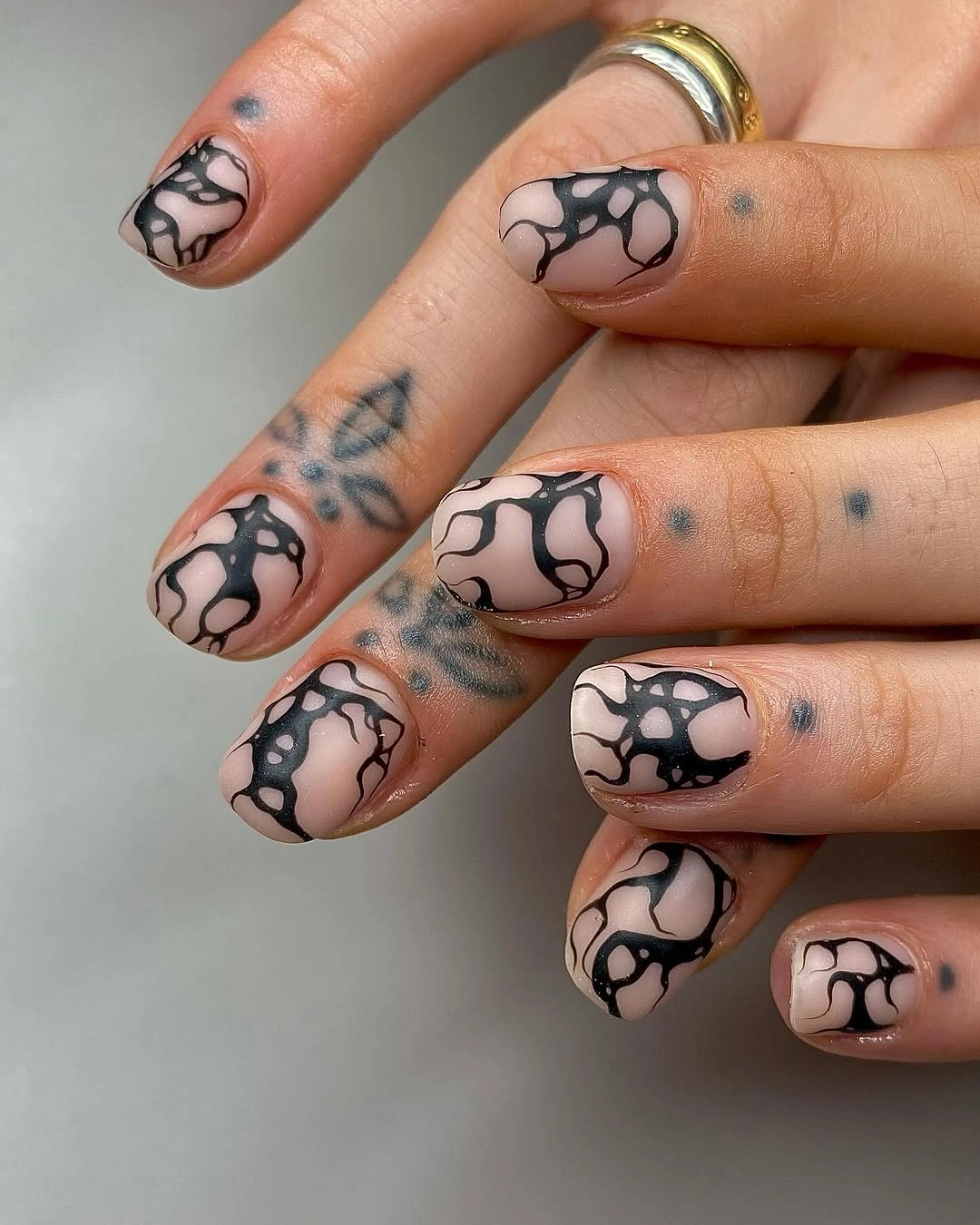 fall nail art ideas 2026 Abstract Black Web Nails