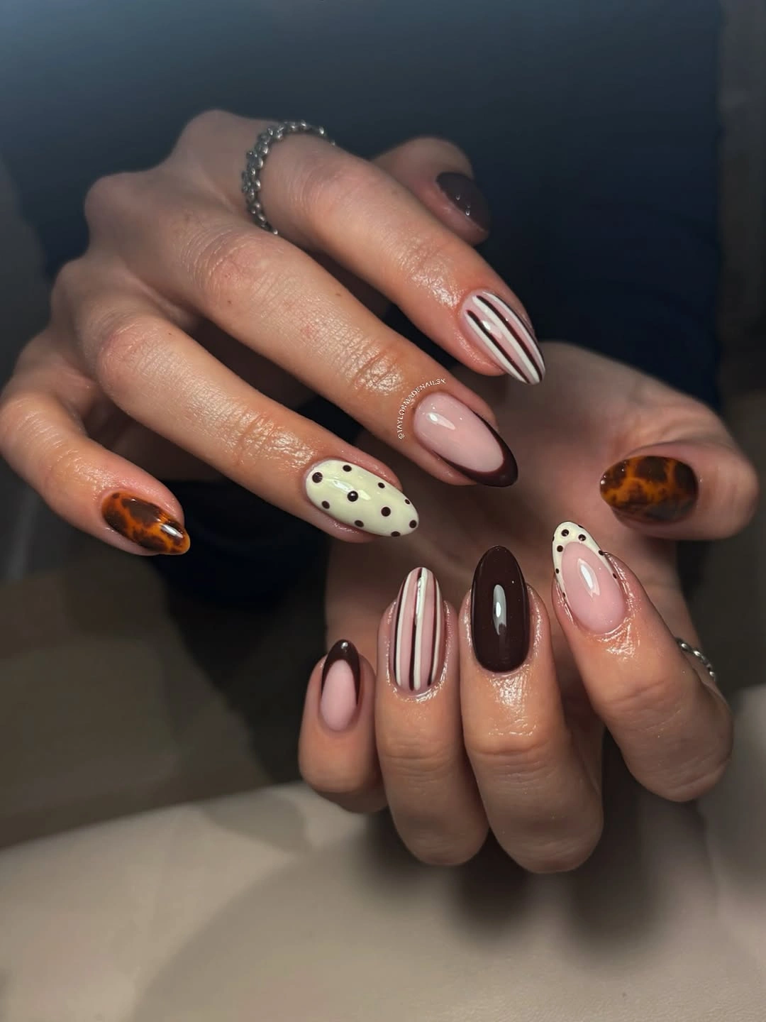 fall nail designs for all skin tones 2026 Mixed Chocolate Pattern Nails