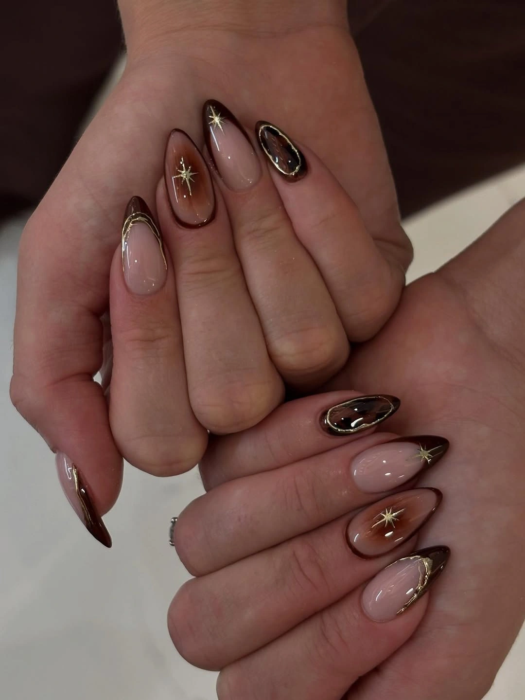 fall nail designs for all skin tones 2026 Espresso Glam With Golden Celestial Details