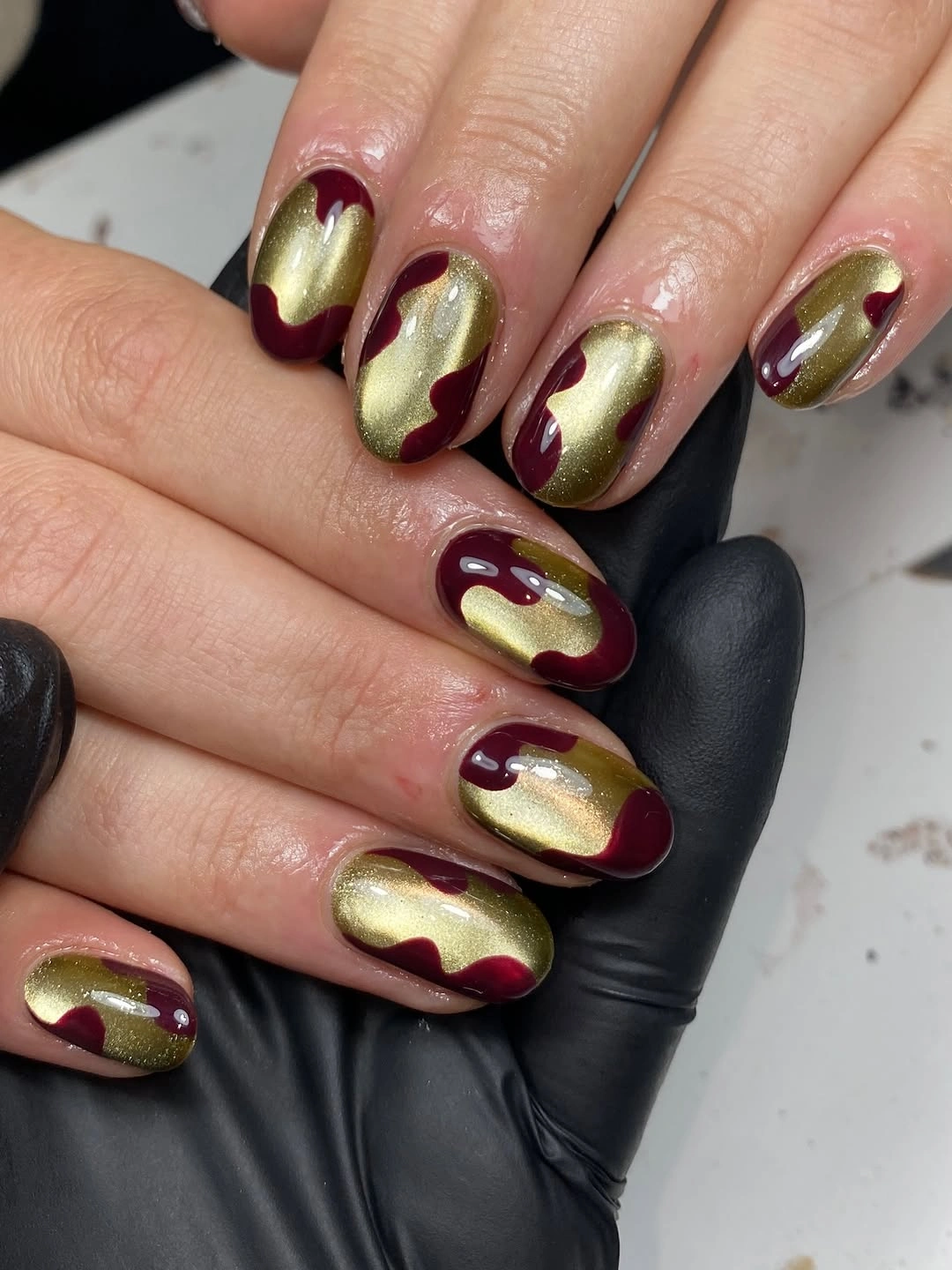 fall nail designs for all skin tones 2026 Molten Gold And Burgundy Waves