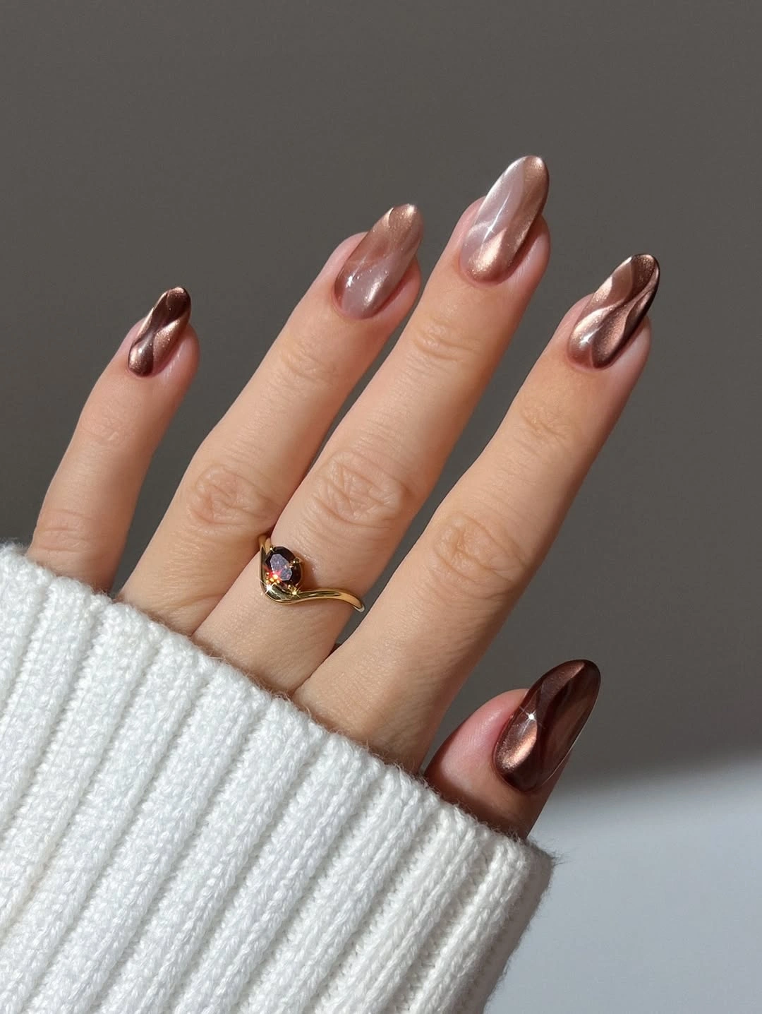 fall nail designs for all skin tones 2026 Bronze Cat Eye Elegance
