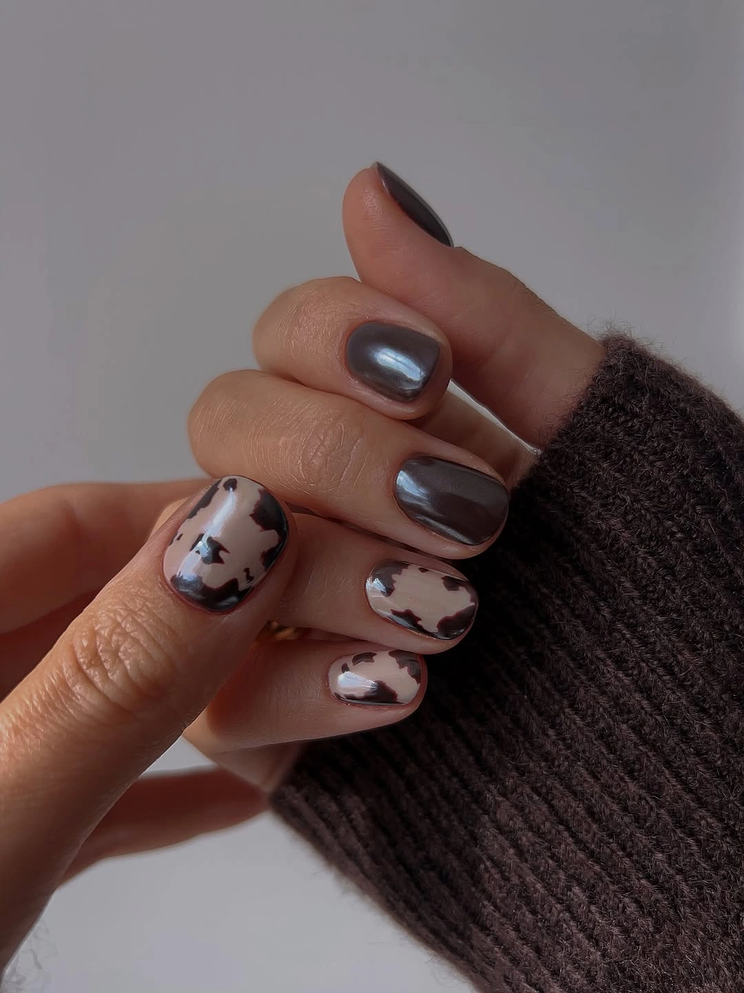 fall nail designs for all skin tones 2026 Modern Cow Print Neutrals