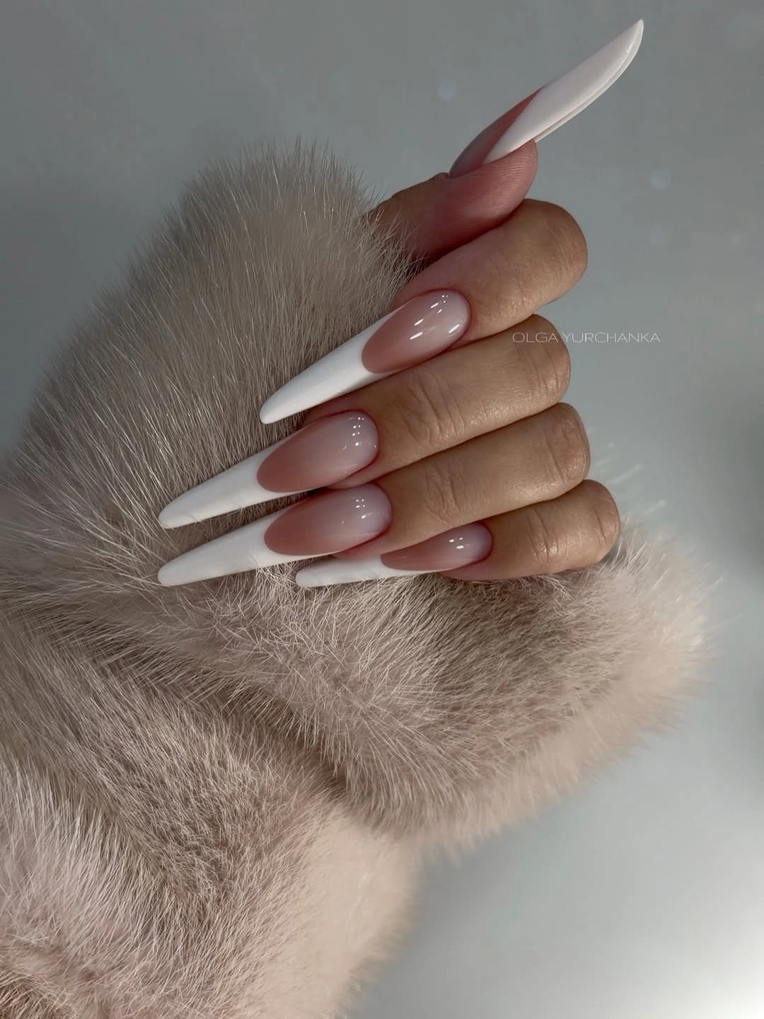 fall nail designs for office 2026 Modern White V Tips On Long Almond Nails