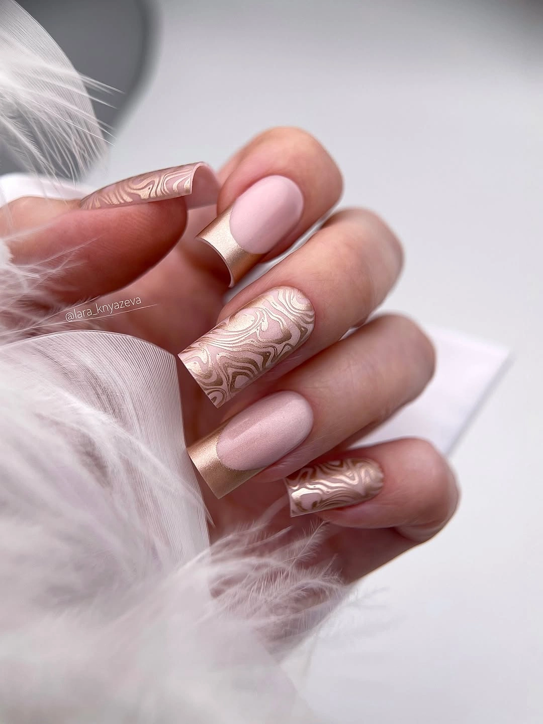 fall nail designs for office 2026 Champagne Marble Nails for a Polished Office Look