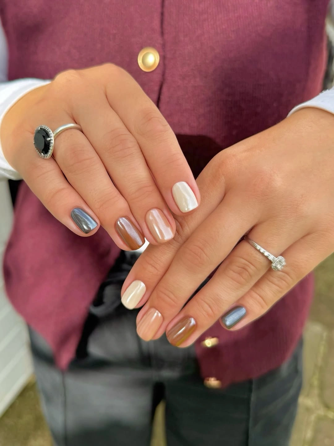fall nail designs square shape 2026 Glazed Metallic Neutrals For Everyday Elegance