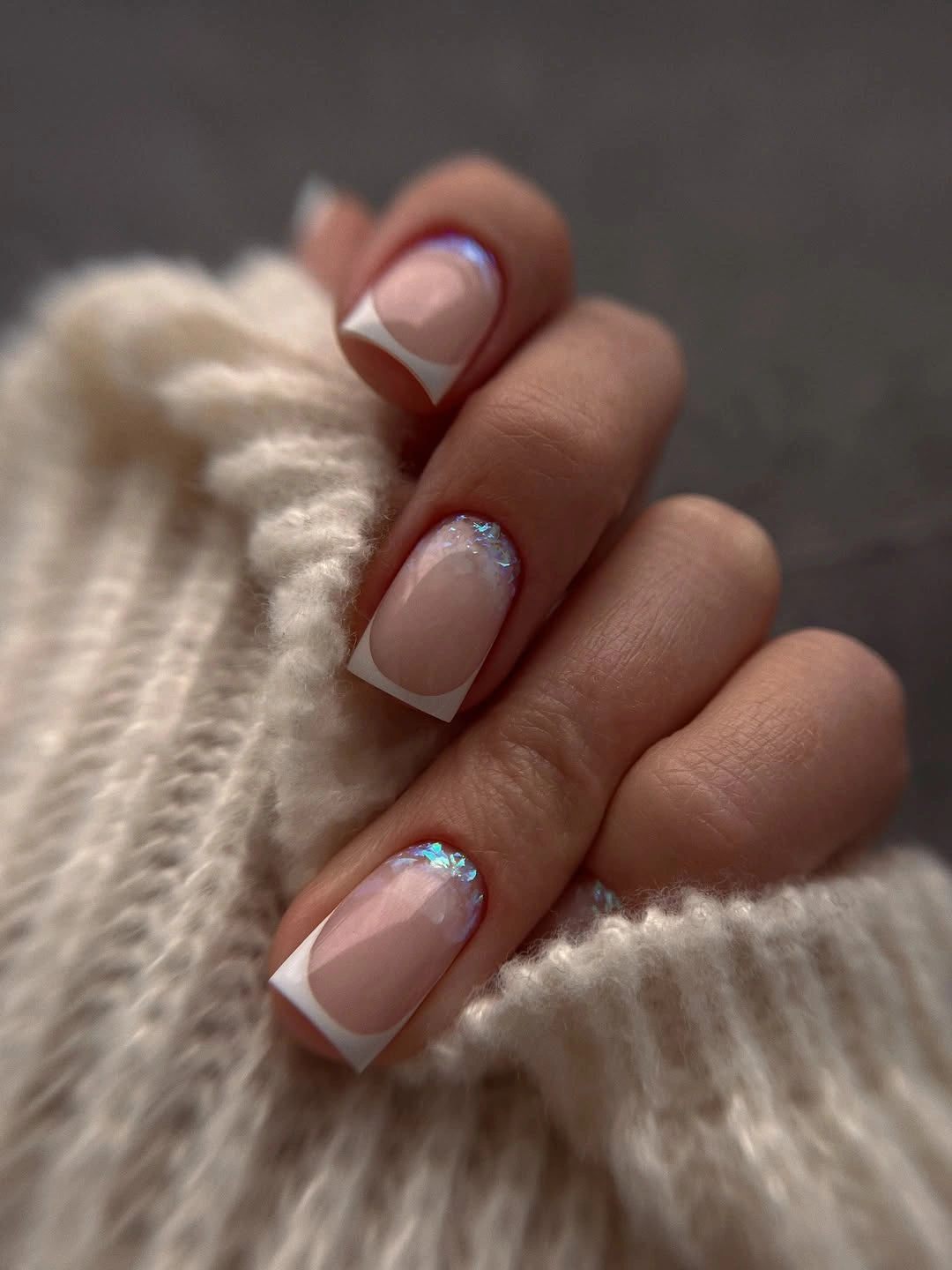 fall nail designs square shape 2026 Classic French With Iridescent Cuticles
