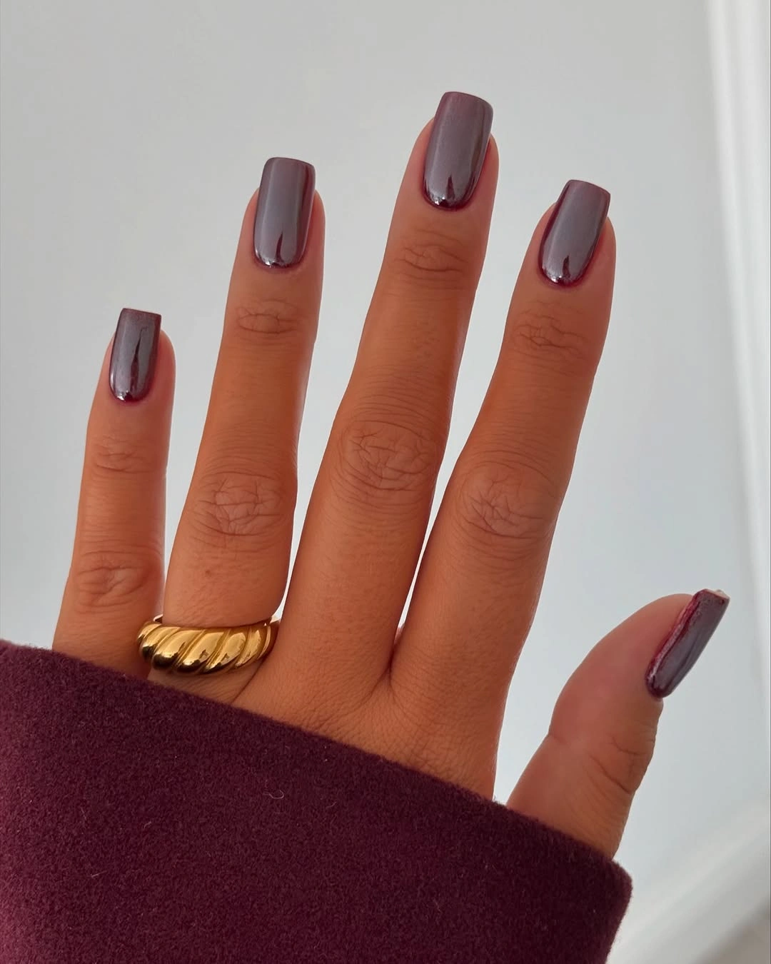 fall nail designs square shape 2026 Glossy Mocha Square Nails