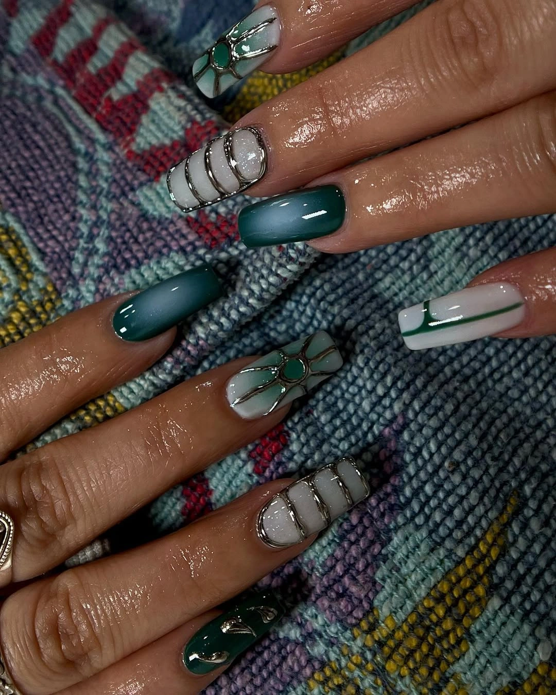 fall nail designs square shape 2026 Emerald Stained Glass Art