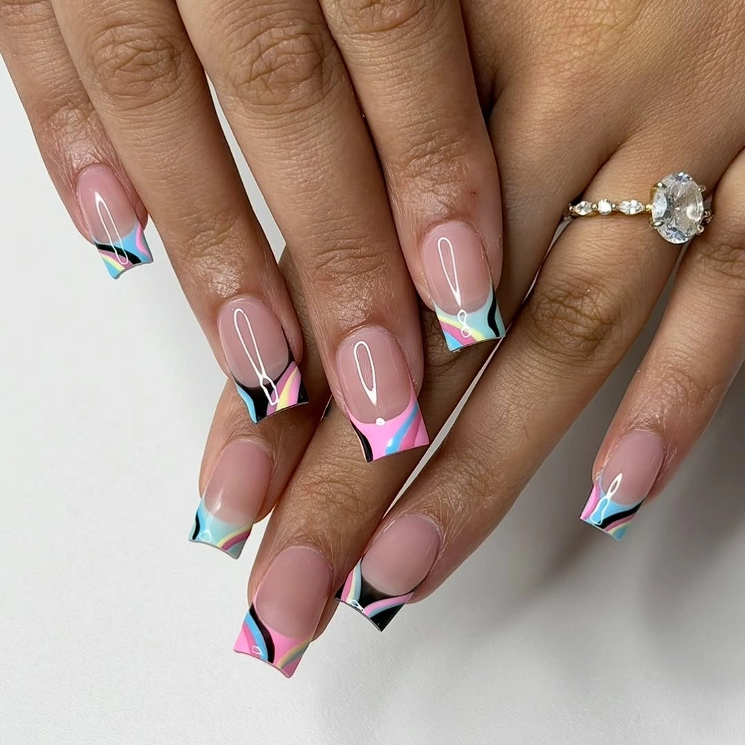 fall nail designs square shape 2026 Retro Pop Art Square French