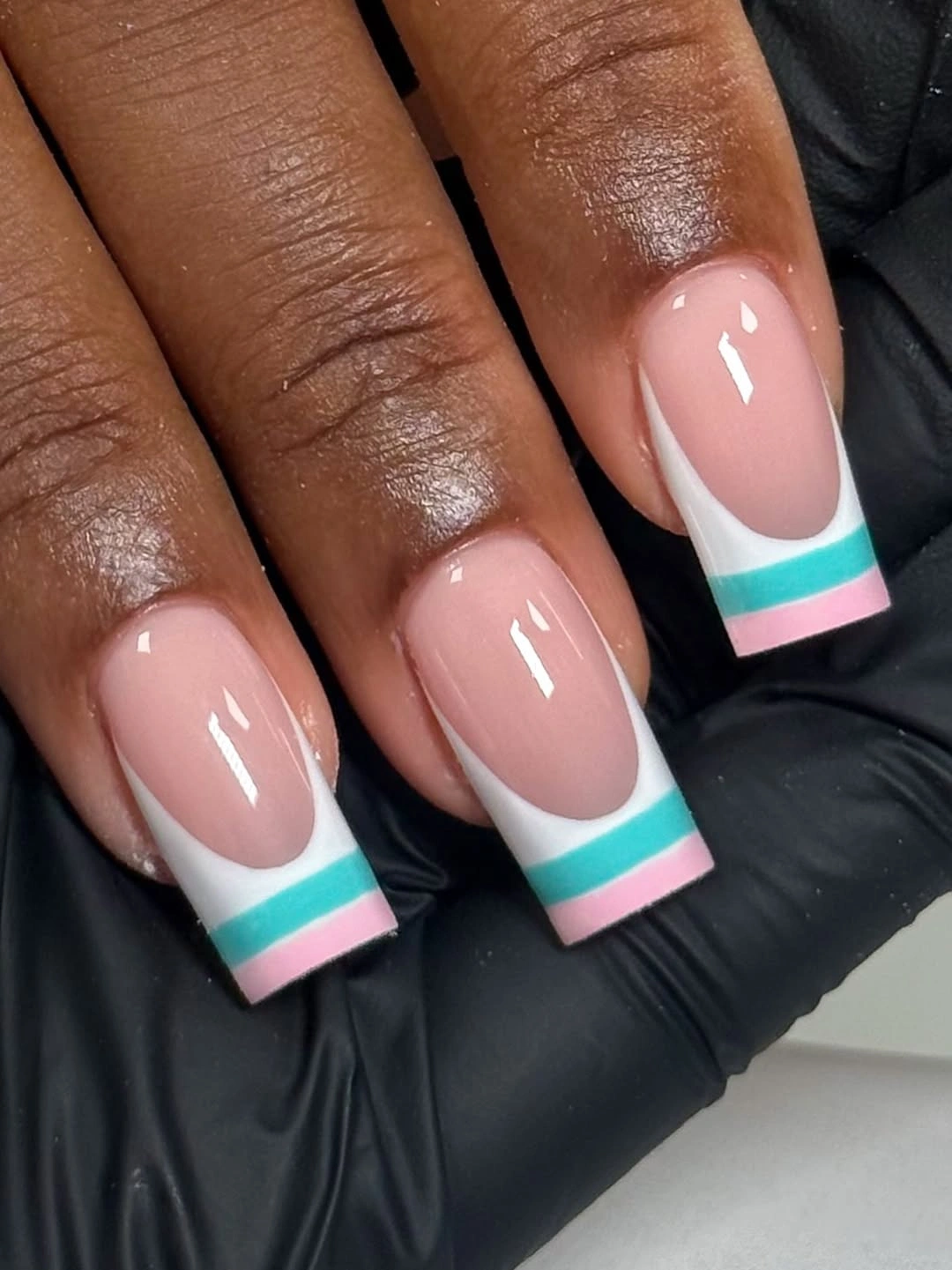 fall nail designs square shape 2026 Pastel Double Line French