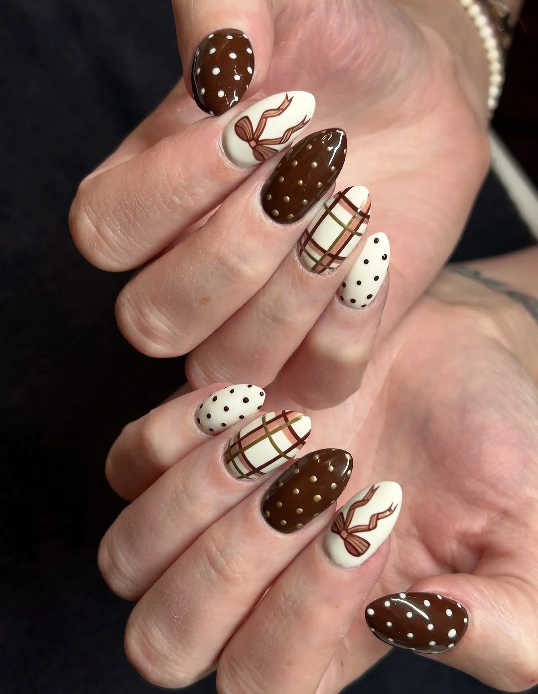 fall nail trends 2026 Chocolate Plaid Autumn Manicure