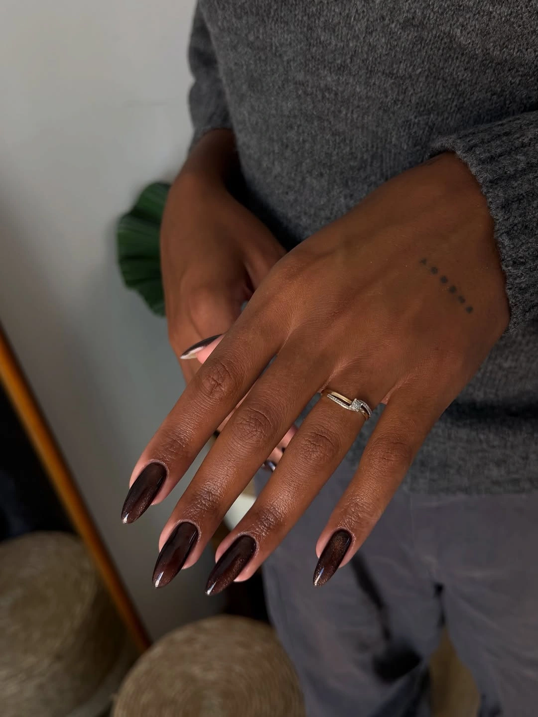 fall nails for dark skin 2026 Chocolate Glazed Almond Nails