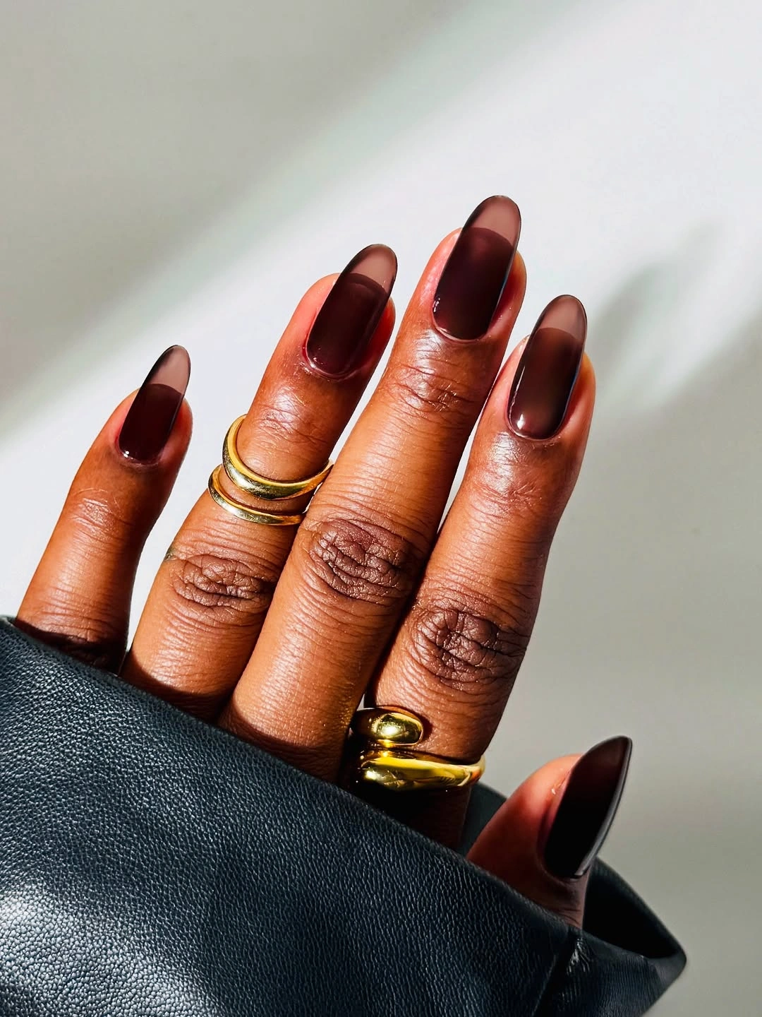 fall nails for dark skin 2026 Smoky Espresso Glass Nails