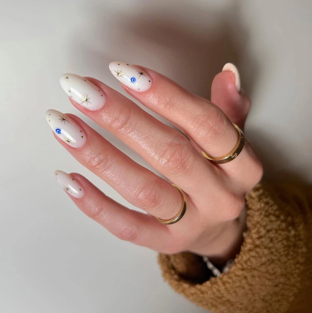 fall nails for fair skin tone Milky White Celestial Nails