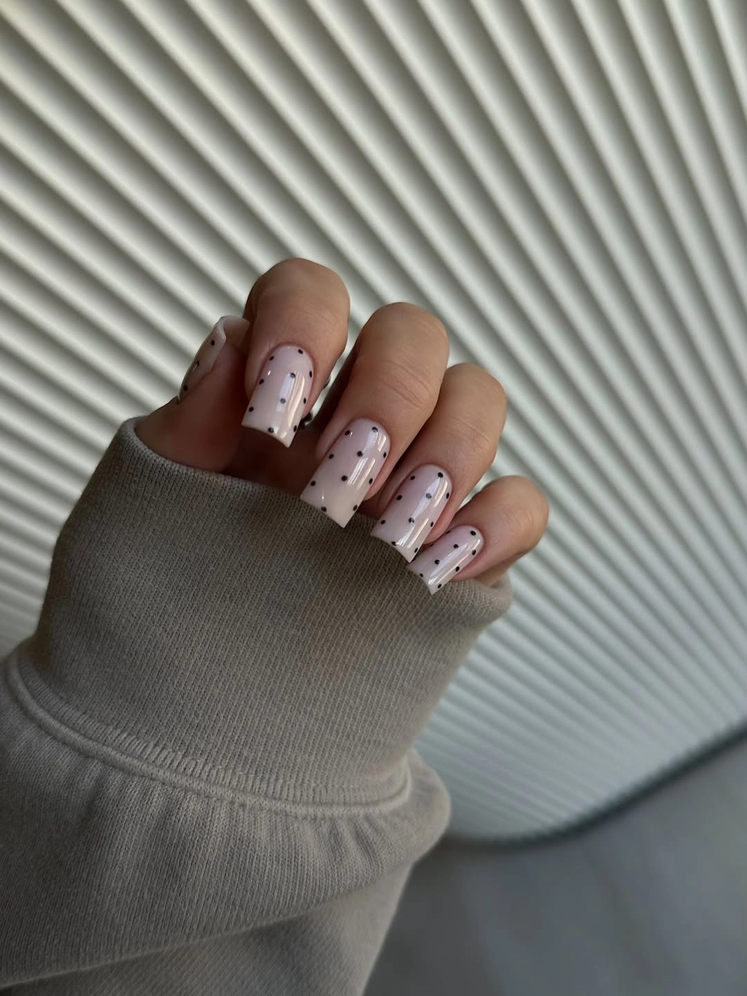 fall nails for fair skin tone Sheer Pink Black Dot Nails