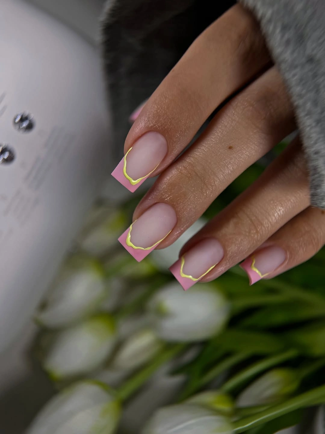 fall nails for fair skin tone Pink Yellow French Tips