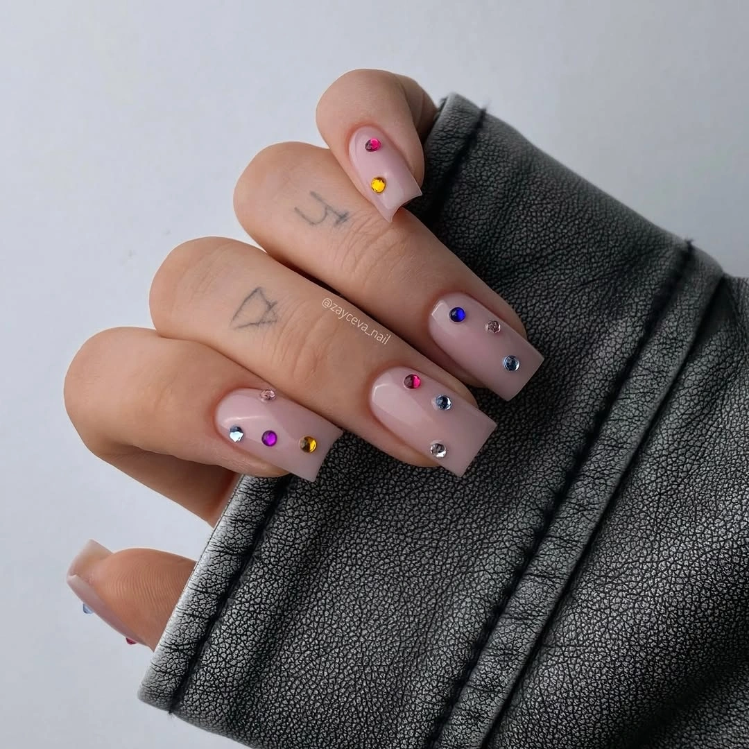 fall nails for fair skin tone Colorful Rhinestone Nails