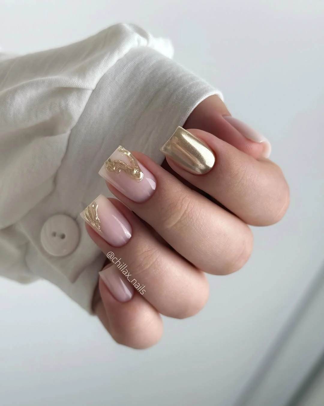 fall nails for fair skin tone Blush Gold Accent Nails