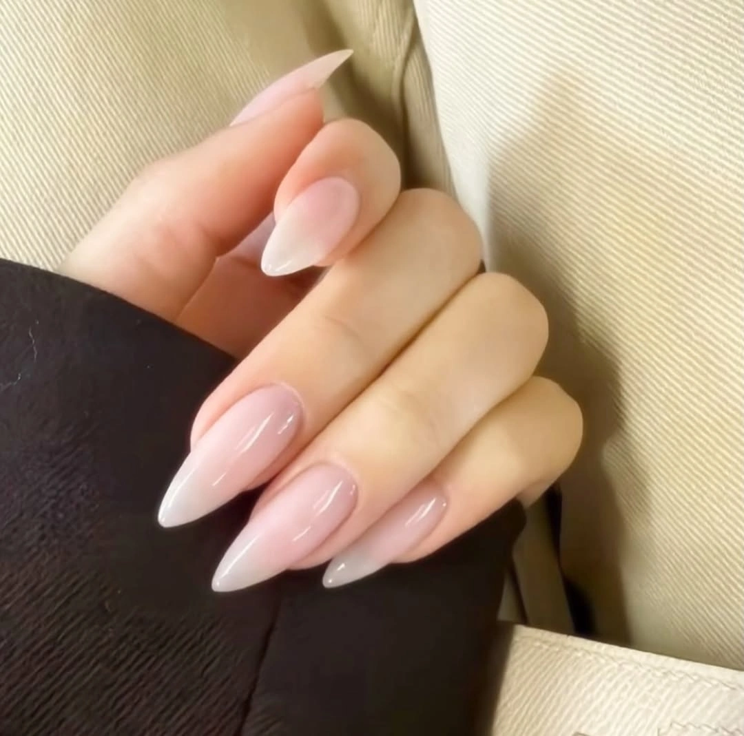 fall nails for fair skin tones 2026 Milky Pink Almond Ombré