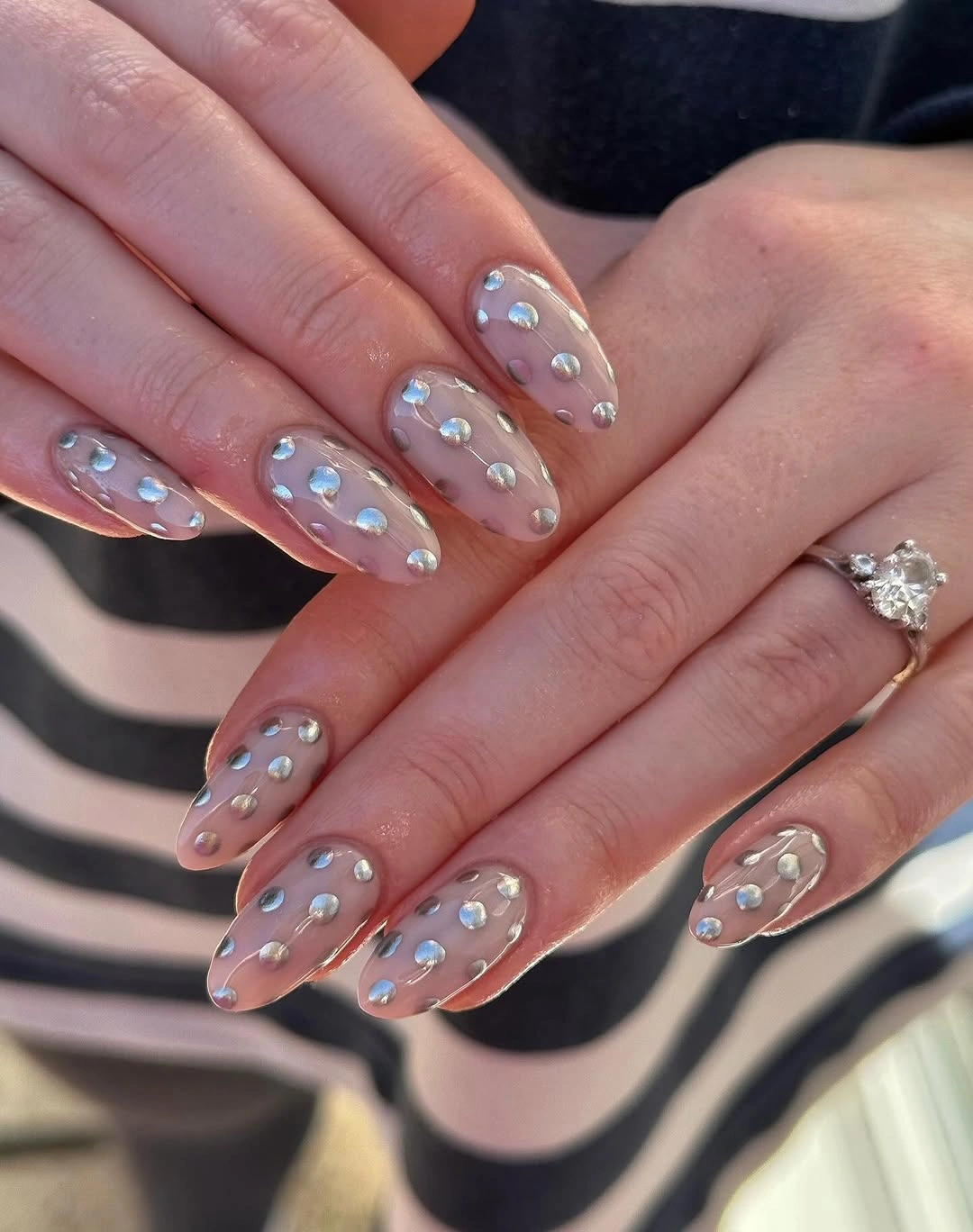 fall nails for fair skin tones 2026 Silver Dot Nude Nails