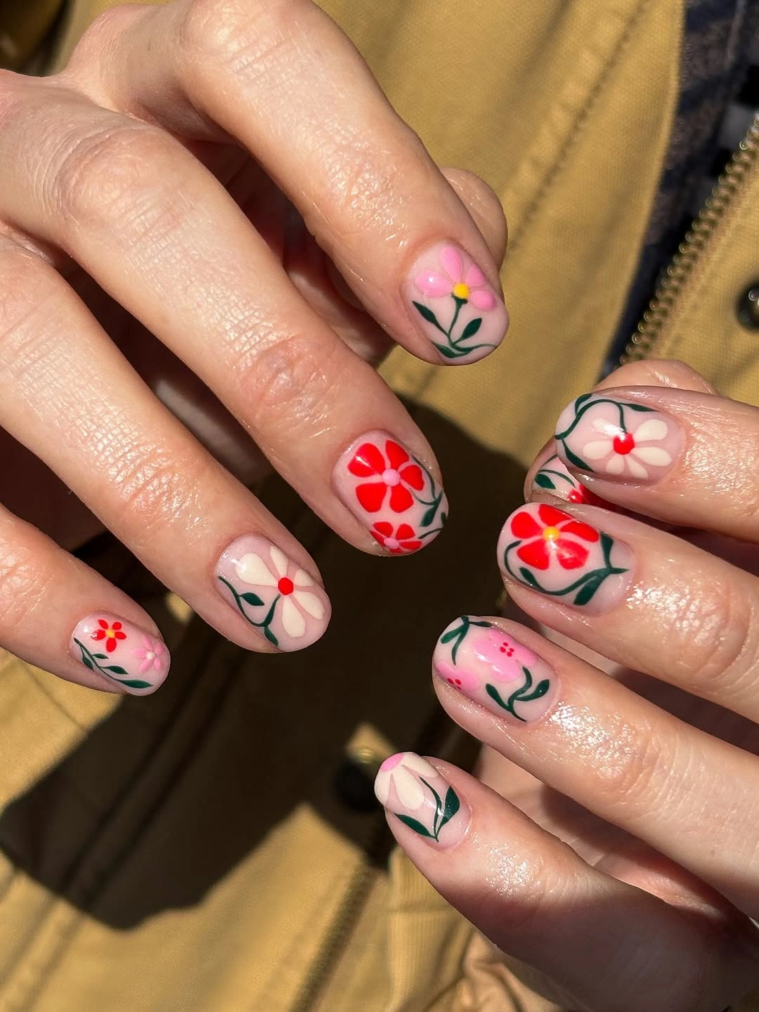 fall nails for fair skin tones 2026 Wildflower Garden Short Nails