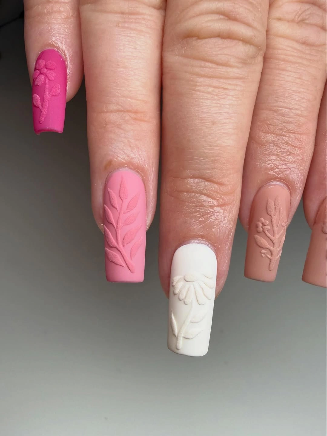 fall nails for medium skin tone Matte Pink Botanical Nails
