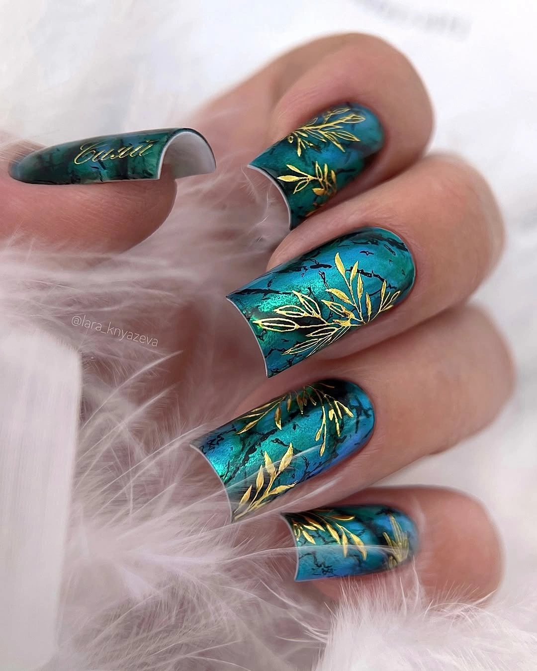 fall nails for medium skin tone Emerald Metallic Botanical Nails