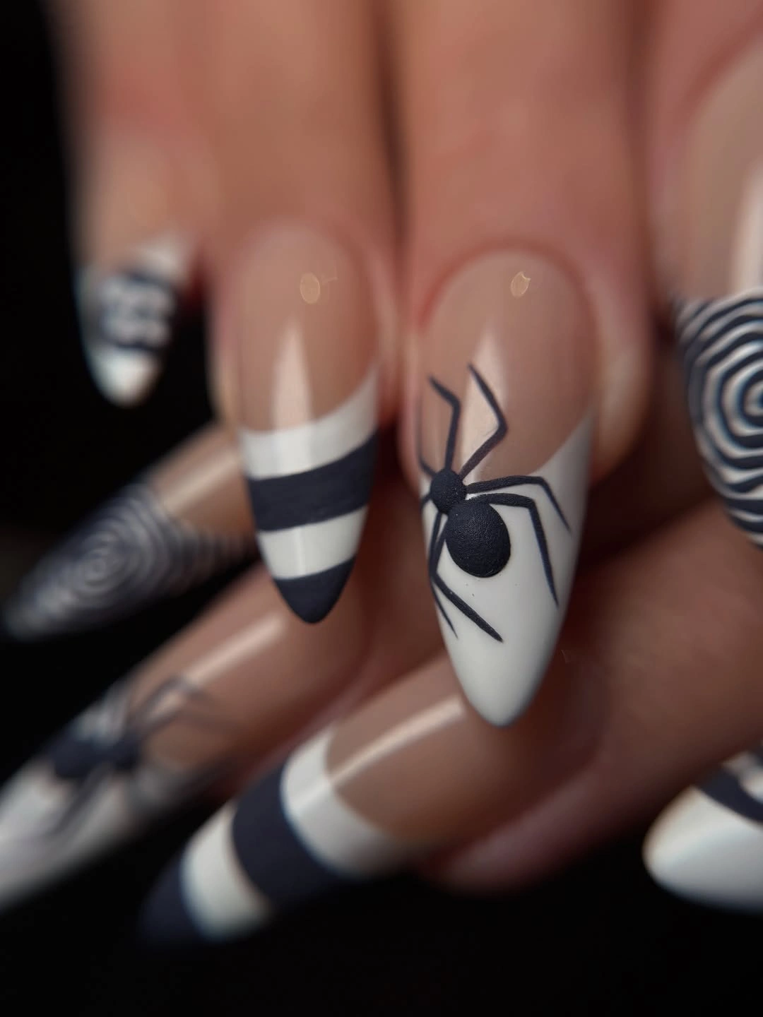 fall nails for medium skin tone Graphic Spider And Stripe Nails
