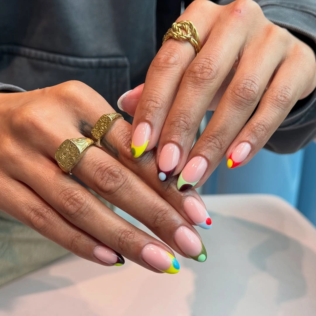 fall nails for olive skin tone 2026 Playful Multicolor French Nails
