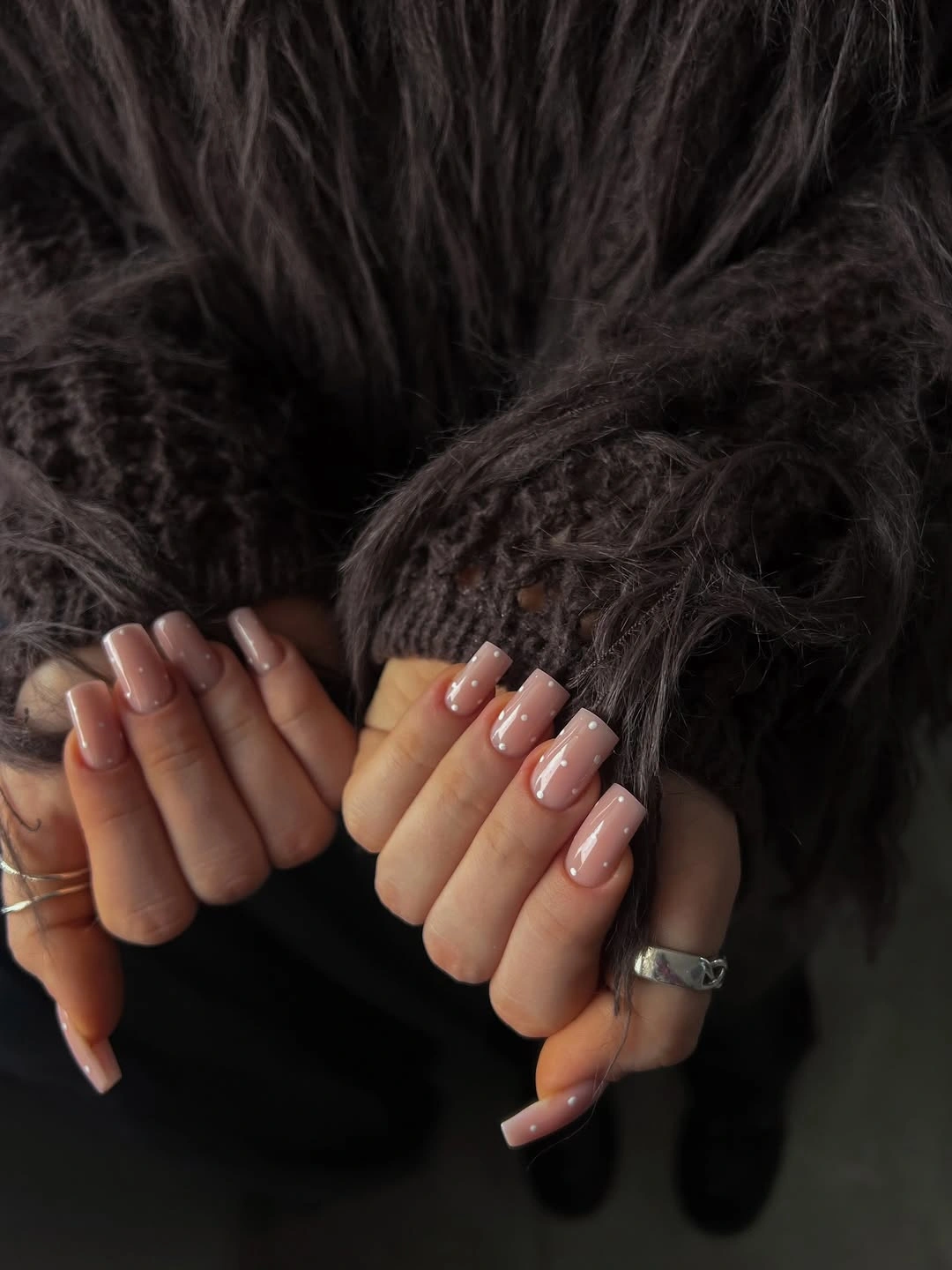 fall nails for olive skin tone 2026 Glossy Mocha Dot Nails