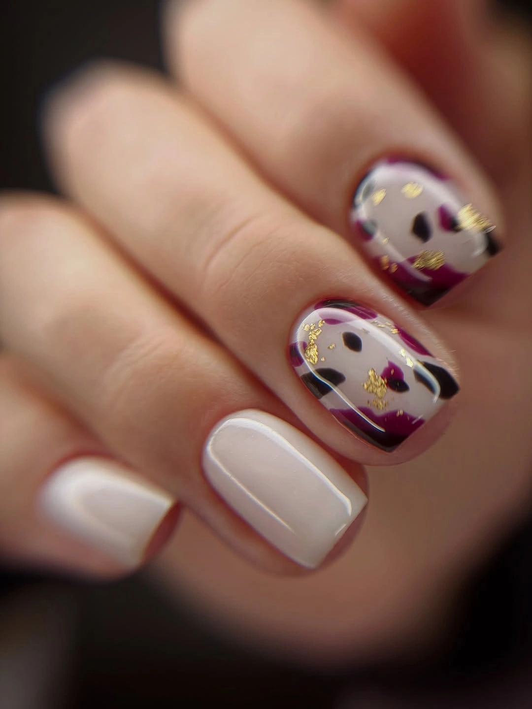 fall nails for olive skin tone 2026 Burgundy Terrazzo Nails